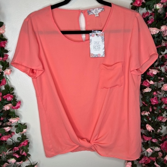 Pink Rose NWT V-Neck Blouse Shirts Womens Medium Sheer Flowy Airy Work Office - Picture 1 of 9